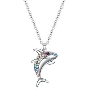 Silver Shark Rainbow Necklace for Girls Women Gift Jewelry Fashion